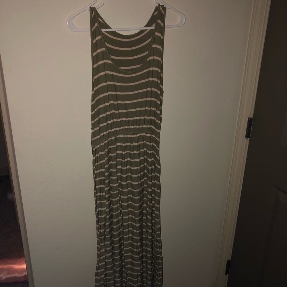 Army green striped maxi dress